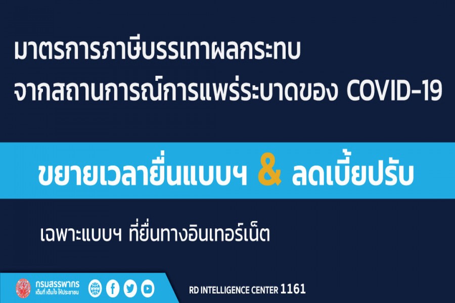 คลังขยายเวลาเก็บ VAT 7% ต่ออีก 2 ปี พร้อมขยายเวลายื่นแบบภาษี และงด/ลดเบี้ยปรับกรณียื่นแบบล่าช้า ช่วยบรรเทาผลกระทบจาก COVID-19