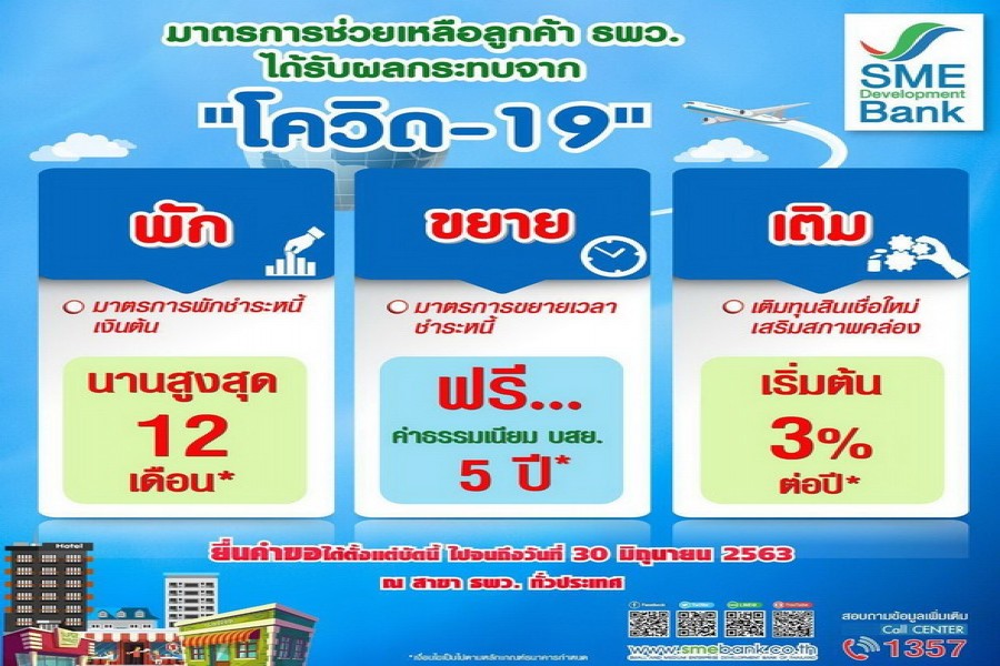 ธนาคารพัฒนาวิสาหกิจขนาดกลางและขนาดย่อมแห่งประเทศไทย : มาตรการช่วยเหลือลูกค้าธนาคารพัฒนาวิสาหกิจขนาดกลางและขนาดย่อมแห่งประเทศไทย ได้รับผลกระทบ COVID-19